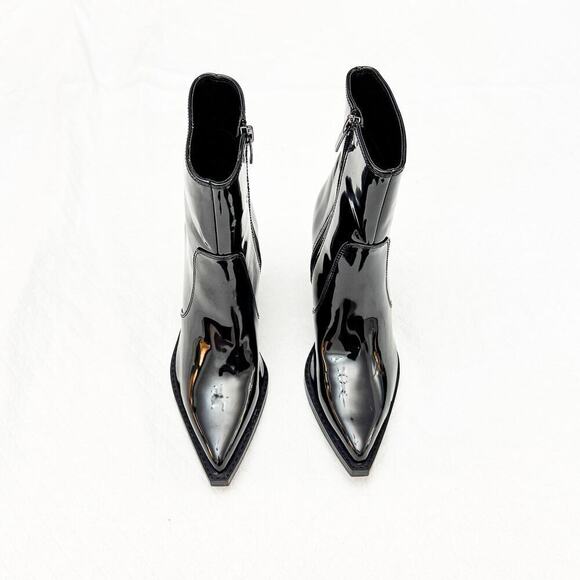 Nine West Gorgeen 3 Patent Leather Pointy Toe Cowboy Heeled Boot Size 6 MINT - Picture 1 of 7